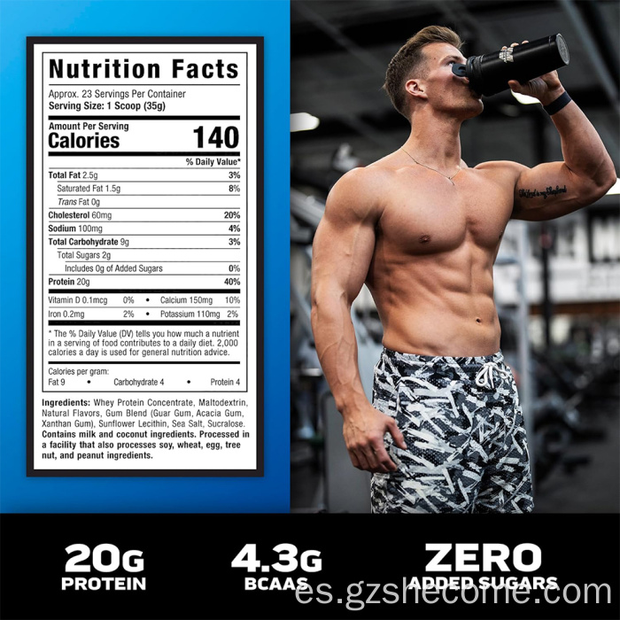 Polvo de proteína de suero de nuevo llegada admite ganancia muscular